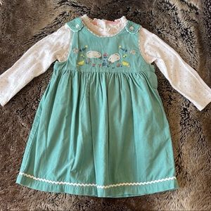 2-3 Baby Boden sheep cord pinnie with long sleeves pink dotted top